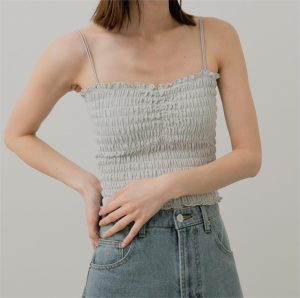 Bra TopShimmery Shirred Cami With Built-In Cups